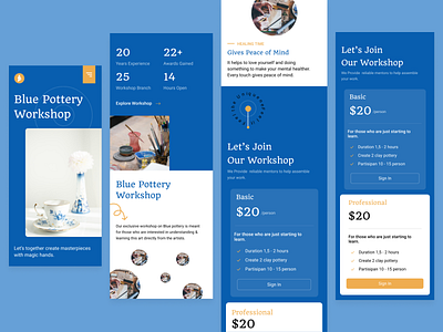 Blue Pottery Workshop blue pottery branding ceramic ceramic studio ceramics and pottery clay creative design handmade handmade website illustration logo pottery pottery studio typography ui ui design uiux uxdesign vector