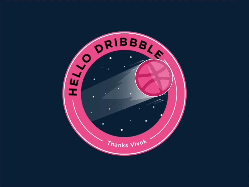 Hello Dribbble badge debut drafted first shot hello illustration motion planets space sticker