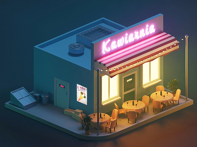 Cafe "Kawiarnia" 3d blender isometric low poly