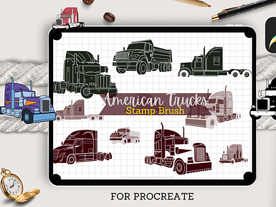 American Trucks Stamps for Procreate 3d animation branding brushes graphic design illustration motion graphics procreate ui