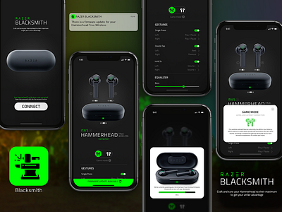 Razer Blacksmith - Hammerhead True Wireless App app black blacksmith chroma clean gaming green hammerhead true ui wireless