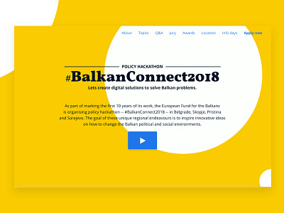 Balkan Connect bold geometric hackathon hero section landing page minimal shapes simple ui design vivid web design yellow