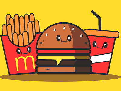McDonald's Foods app burger cheesy burger clean drinks fastfood food app french fries illustration mcdonalds minimal vector