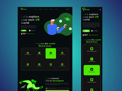 Virtual reality landing page responsive ui design