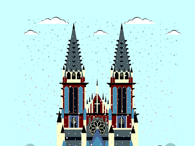 church in winter city design illustration kyiv vector