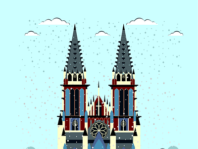 church in winter city design illustration kyiv vector