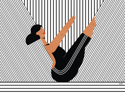 Boat pose black white character design character illustration concept illustration digital illustration exercise fun illustration minimal practice simple sport stripe stripes women yoga