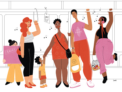 Sing character design character illustration comute editorial illustration fun graphic design happy ik illustration limited palette metro minimal minimal style modern simple lines singing subway