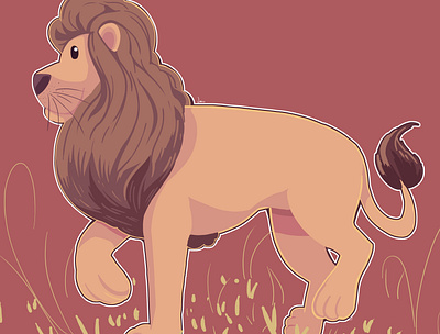 Lion in the savanna happy illustration lion web