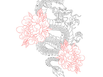 Dragon and peonies by Isabella on Dribbble