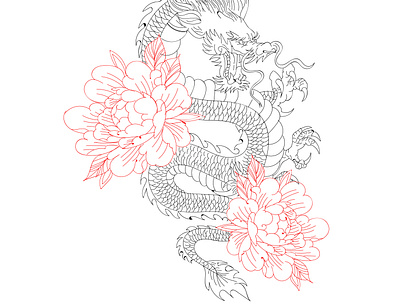 Dragon and peonies design flo flowers graphic design illustration illustrator peonies tattoo tattoo art tattoo design