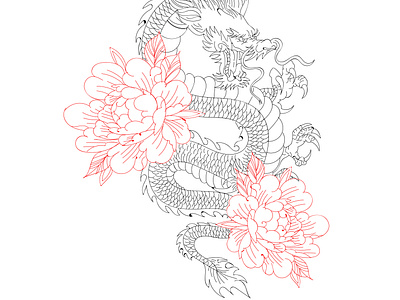 Dragon and peonies