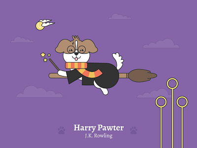 Harry Pawter - Social Media Pun Illustrations cute dog dog harry potter illustration j.k. rowling magic puns quidditch warner bros wizard