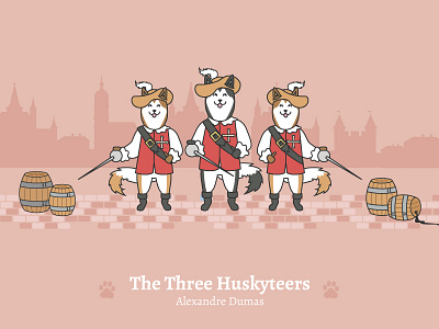 The Three Huskyteers - Social Media Pun Illustrations cute dog dog dog illustration illustration puns the three musketeers