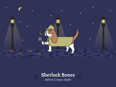 Sherlock Bones - Social Media Pun Illustrations cute dog dog dog illustration illustration puns sherlock holmes