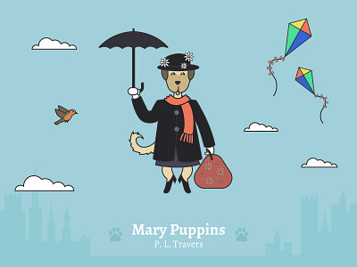 Mary Puppins - Social Media Pun Illustrations cute dog disney disney illustration dog dog illustration illustration mary poppins puns