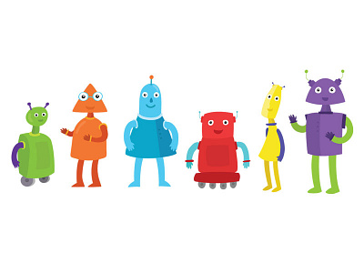 Robot illustrations character design characters childrens illustration illustration robots space