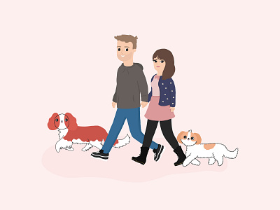 Just the four of us! cavachon cavalier couple couple illustration dog illustration dogs family illustration illustration illustration design illustration digital puppy spaniel