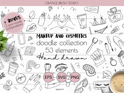 Makeup and cosmetics doodle set beauty clipart cosmetics design doodle illustration make up makeup