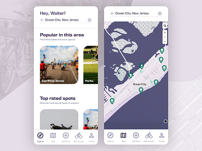 BikePlaces — Explore + Map Screens app app design bike map mapbox micro mobility mobility transport ui ux