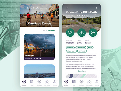 BikePlaces — Exploring a Category and a Place app design bike explore map mapbox mobility trail transport ui ux