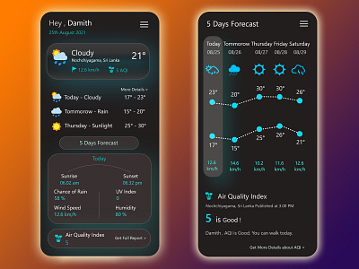 Weather App - Dark Mode 3d app branding dark mode design graphic design icon mobile apps mobile design mobile ui mobile weather app ui ux vector weather weather app