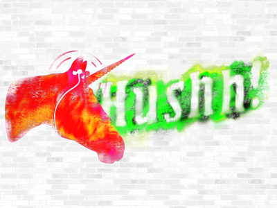 Hushh! branding ear buds grunge illustration logo neon spray paint unicorn
