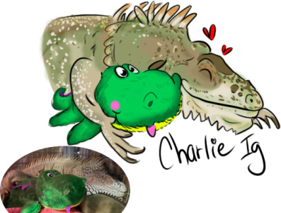 Cartooning Pets - Charlie Ig caricature cartoon cartooning digital art iguana illustration illustrations pets portrait reptiles