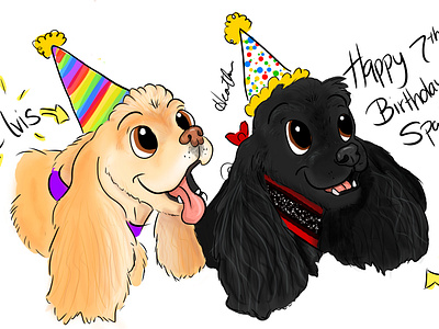 Cartooning Pets - Spader's Birthday caricature cartoon cartooning cocker spaniel digital art dogs illustration pets