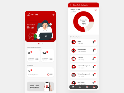 HINO New Hearts Dashboard Concept android app application crm dashboard grey hino icon indonesia internal ios japan management menu red simple truck ui ux white