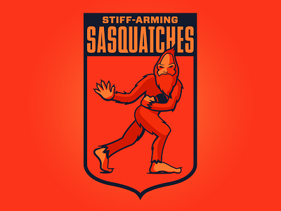Stiff-Arming Sasquatches badge bright fantasy football football illustration logo sasquatch