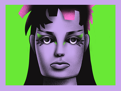 Punk girl illustration fashion illustration green illustration portrait procreate punk punkgirl punkillustration purple textured illustration