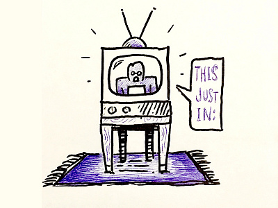News Bulletin Doodle antennae ballpoint news rug sharpie television tv vintage