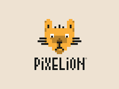 Pixelion logo concept black grid lion orange pixel vector