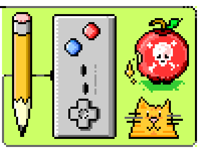 A few of my favorite things... cat cider controller game orange pencil retro tabby