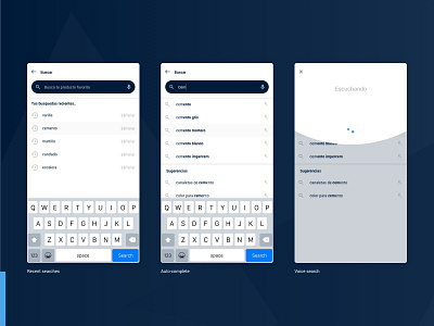 Mobile Search app design autocomplete ecommerce interface mobile recent search ui ux voice search