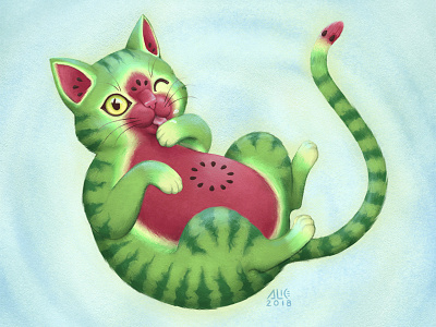 Watermelon Cat animals cat fruit illustration ipadpro procreate procreateclub watermelon