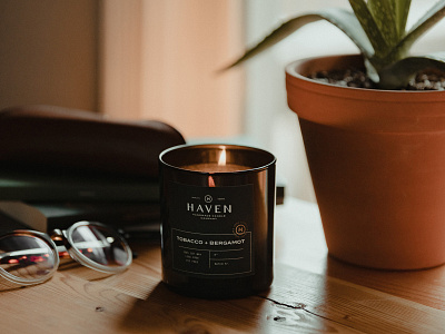 Haven | Tobacco + Bergamot Packaging black candle design gold haven lifestyle minimal package packaging simple