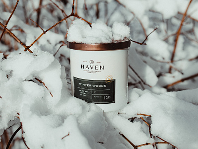 Haven | Winter Woods brand branding candle crisp design flame logo package package design packaging peppermint product product photography scent snow winter woods