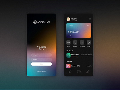 Crypto Wallet Explorations app application bitcoin brand branding coin crypto currency dark darkmode design digital gradient logo logo design minimal mode profile simple wallet