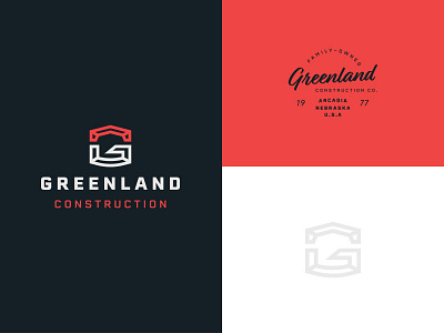 Greenland Construction Logo Concept badge branding clean construction g icon logo modern nebraska red iron simple typography