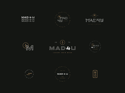 Mad•4•U- Unused Concepts badge badge design bolt branding concepts lightning logo logos palm palm tree tree type typography