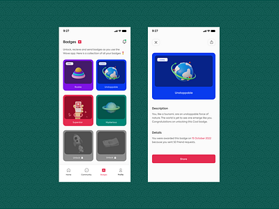 Badges Feature appdesign design feedbackloop mobileapp positivefeedback productdesign ui ux