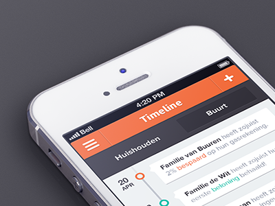 Krachtmeting app app concept flat ios iphone minimal orange timeline