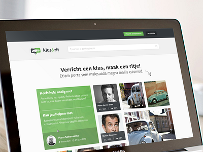 Klus & Rit Landingpage 2.0 cars flat gallery gray green landingpage overlay responsive search tiles white