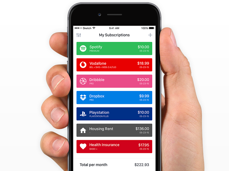 Subscriptions App app billing cards cost ios iphone money reminders subscriptions