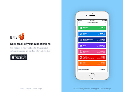 🐿 Billy is available in the App Store! app app store billing billy bobby cost ios iphone launch subscription subscriptions ui