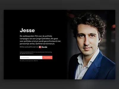 Blendle x Jesse Landing Page blendle dark email jesse landingpage movie netflix signup ui web