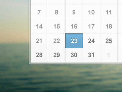 Simple calendar (fixed) blue blur calendar clean opacity rebound sea selected simple