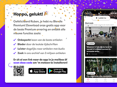 Download app dialog 🎉 android app articles audio blendle confetti dialog download features ios iphone journalism modal news popup qr ux ux ui welcome